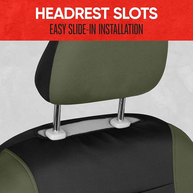 Motor Trend Green Cloth Car Seat Covers for Front Seats – Premium Automotive Bucket Seat Covers, Made for Vehicles with Removable Headrests, Interior Covers for Car Truck Van SUV