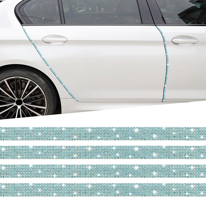 TOMALL Bling Car Door Guard Crash Bumper Crystal Anti-Scratch Strip Sticker Crystals Car Door Bumper Protector Accessory DIY for Interior and Exterior Decoration Styling Accessories (Lake Blue)