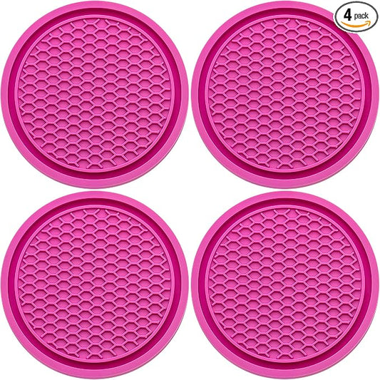 4PCS Car Cup Holder Coaster, Universal Auto Non-Slip Cup Holder Coaster, 2.75In Universal Non-Slip Recessed Car Interior Accessories (Rose Red)