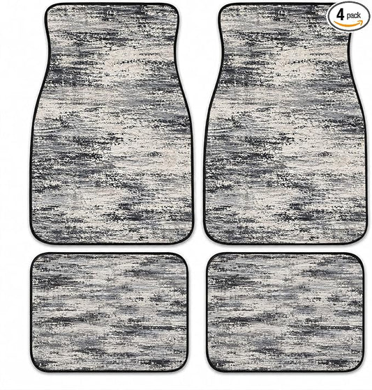 Gray Abstract Car Floor Mats Set of 4 Distressed Modern Texture Car Accessories Foot Mats Rugs, Non-Slip,Decor for Universal Fit for Suvs Sedans Trucks Cars Auto Floor Carpets Rugs All-Weather