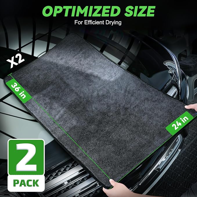 SMINDER 2-Pack Microfiber Towels for Cars 36"x24", Extra Large Ultra Absorbent Car Wash Drying Towels Detailing Supplies for SUVs and Trucks, No Streaks, Spots or Scratches