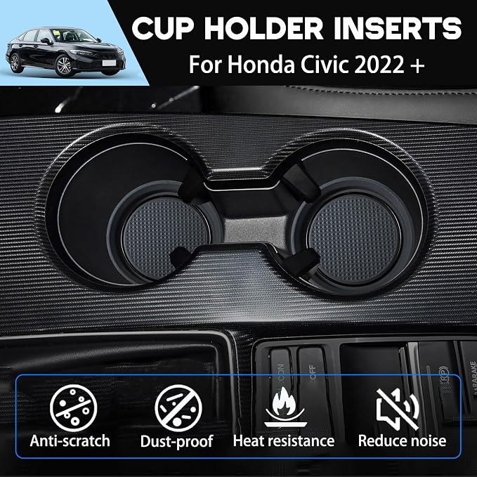 for Honda Civic Accessories 2026 2025 2024 2023 2022 Cup Holder Inserts Center Console Liner 3D Silicone Cup Holder Coaster Protector Mat Pad Non-Slip Interior Decoration for Civic 3Pcs (Black)