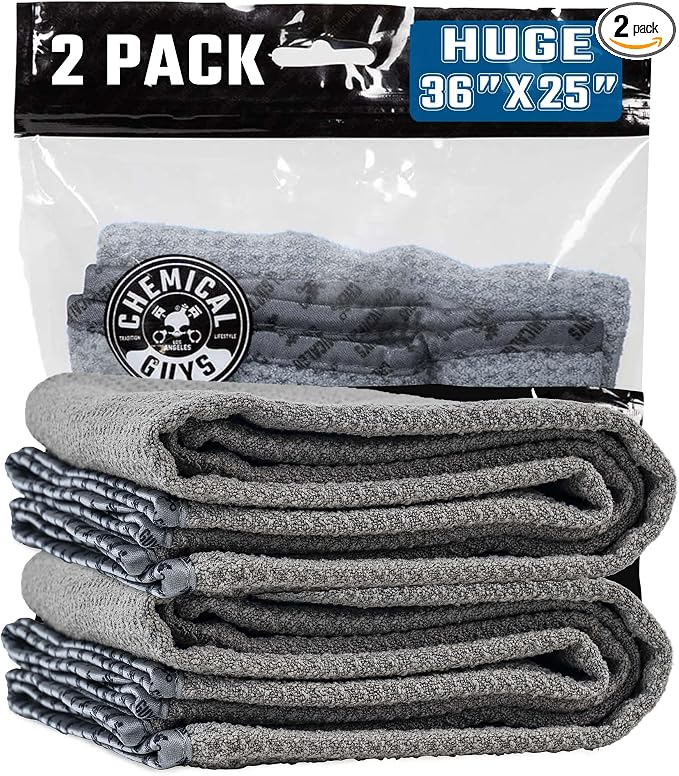 Chemical Guys Waffle Weave Gray Matter Microfiber Drying Towel 2 Pack, Huge Car Drying Towels for Faster Coverage on Paint, Glass, Wheels, and Trim, Streak Free Drying for Cars, Trucks, and SUVs