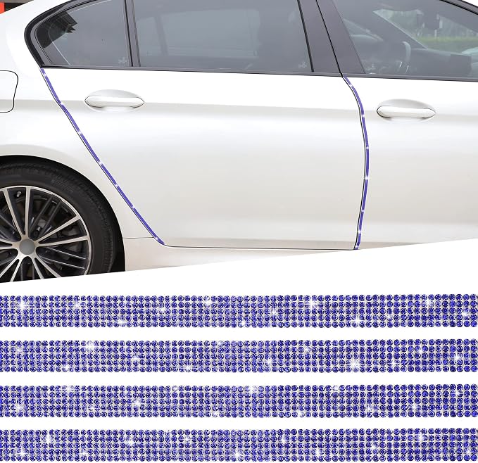 TOMALL Bling Car Door Guard Crash Bumper Crystal Anti-Scratch Strip Sticker Crystals Car Door Bumper Protector Accessory DIY for Interior and Exterior Decoration Styling Accessories Blue