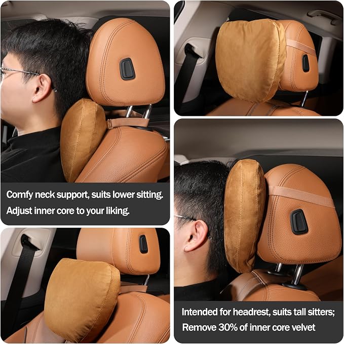 2pcs Car Neck Pillow for headrests,Support Drive Seats Head Cushion Pillows,Superfiber Suede,Plant-Based Polyester,Thickness & Height Adjustable,11.8x7.5,Inner Liner fillable(Bright Red)