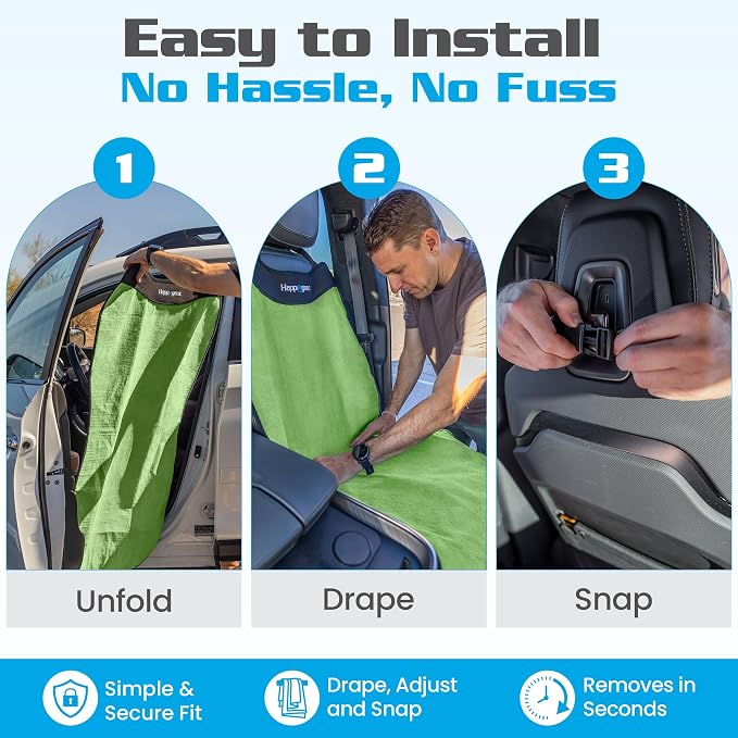 HAPPEGEAR Happeseat Waterproof Car Seat Cover & Protector, Green | Universal Fit, Car Seat Towel Cover, Non-Slip Backing, Machine Washable, Fits Front & Back, Easy Install & Storage