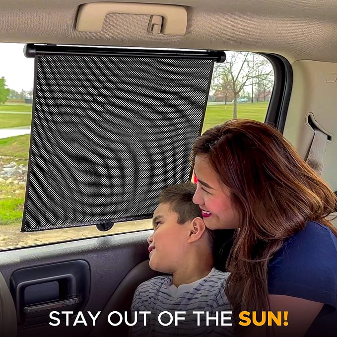 EcoNour Car Side Window Sun Shade (2 Pack) | Retractable Roller Sunshade for Kids | Baby Car Window Shades for UV and Sun Glare Protection | Baby Travel Accessories (15"x17")