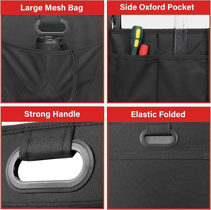 Simple Deluxe 2 Compartments Trunk Organizer for Car/SUV, Collapsible 600D Waterproof Oxford Polyester 50L Storage Box, Anti-slip & Leak-proof, Multipurpose Travel Accessories, Black