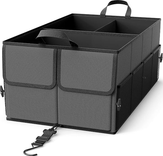 EPAuto Foldable Car Trunk Organizer for SUV, 3-Compartment, Dark Gray | with Removable Divider, Side Pockets and Securing Straps