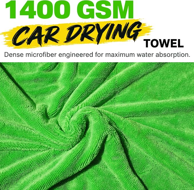 teworld® Car Drying Towel, Extra Large 48 x 24 Inch, 1400 GSM, Dual-Color | Twisted Loop Microfiber Towel for Cars - Absorbent Car Dry Towel and Car Wash Towel for Streak-Free, Paint-Safe Car Detailing