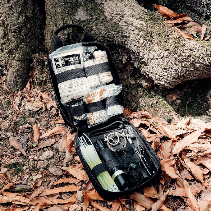 RHINO RESCUE Survival First Aid Kit for Hiking, Backpacking | Portable Size, IFAK Molle Pouch, Essential Outdoor Gear, 100+ First Aid Supplies, 20+ Survival Essentials, HSA/FSA Approved