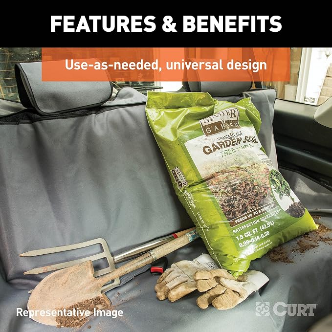 CURT 18520 Seat Defender 58-Inch x 63-Inch Grey Waterproof Universal Extra-Large Bench Truck Seat Cover Protector