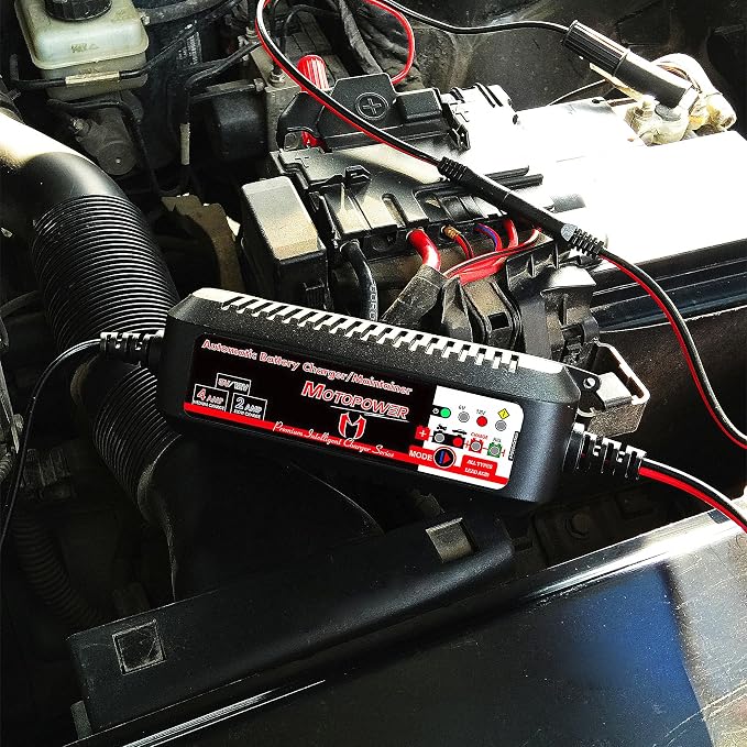 MOTOPOWER MP00207 6V and 12V 4AMP Automatic Smart Battery Charger | Battery Charger, Battery Maintainer, Battery Desulfator with Force Charging Recondition Mode