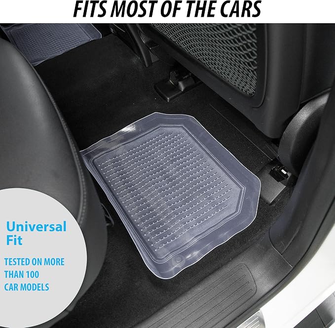 ZONETECH All Weather Full Rubber Clear Car Interior Floor Mats – 4-Piece Set Clear Heavy Duty Car Interior Floor Mats