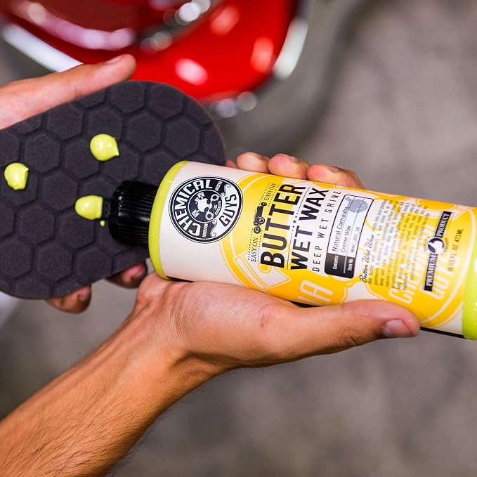 Chemical Guys, Butter Wet Wax, Deep Wet Shine Liquid Car Wax, Banana, 4 oz | Spreadable liquid wax adds a deep wet gloss on any paint color, wipes on and off easily, sweet banana scent