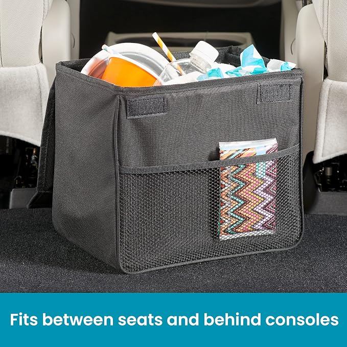 High Road TrashStand Weighted Car Trash Can with Lid and Removable Leakproof Liner - Universal Fit Behind Center Console in Back Seat - Holds 2 Gallons of Car Garbage | High Road's Behind Console Car Garbage Can With Bottom Weight, Floor Grips and Remo...