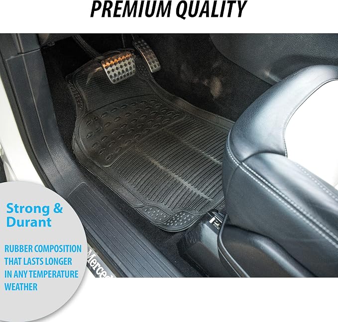ZONETECH All Weather Rubber Car Interior Floor Mats 3-Piece Trimmable Waterproof Odorless Black Heavy Duty Universal Fit