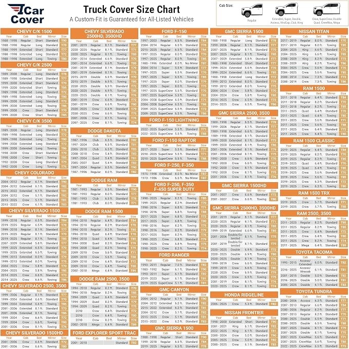 iCarCover Premium Heavy Duty Truck Car Cover - Waterproof All Weather Rain Snow UV Protection, Tacoma, Frontier, Explorer, Ridgeline, Ranger, Colorado, Size T82 (See Size Chart), Stripe - Black/Red