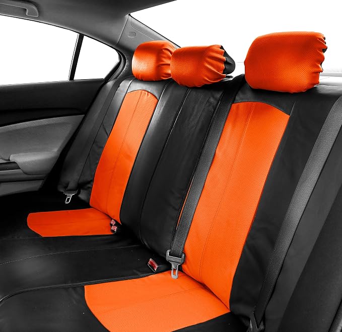 FH Group Highest Grade Faux Leather Split Bench Seat Cover, Rear Set – Universal Fit for Cars Trucks & SUVs (Orange/Black) PU008013