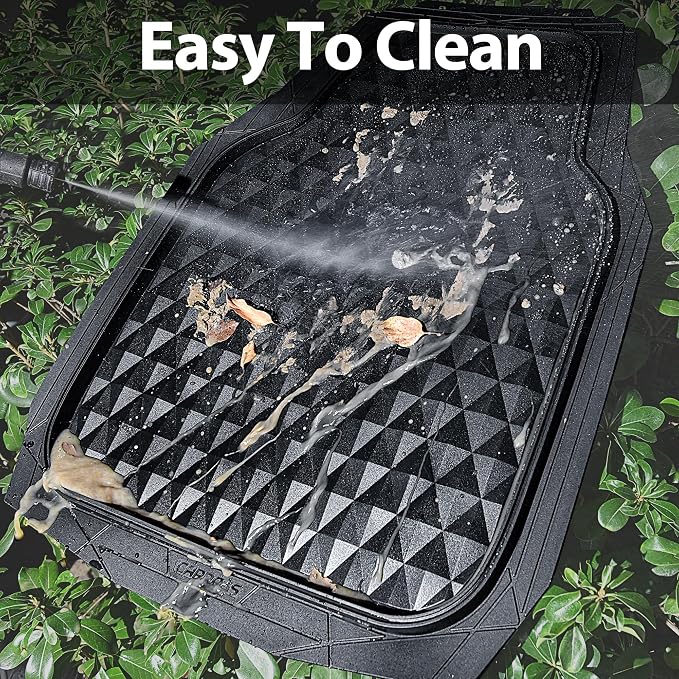 CAR PASS 3 Row Heavy Duty Rubber Car Mats, Deep-Dish All-Weather for 7 Seats 8 Seater 2nd & 3rd Floor Mats Waterproof Universal Trim Fit Liner Van,SUV,7 Passengers Vehicle,Automotive 3D Rhombus Black