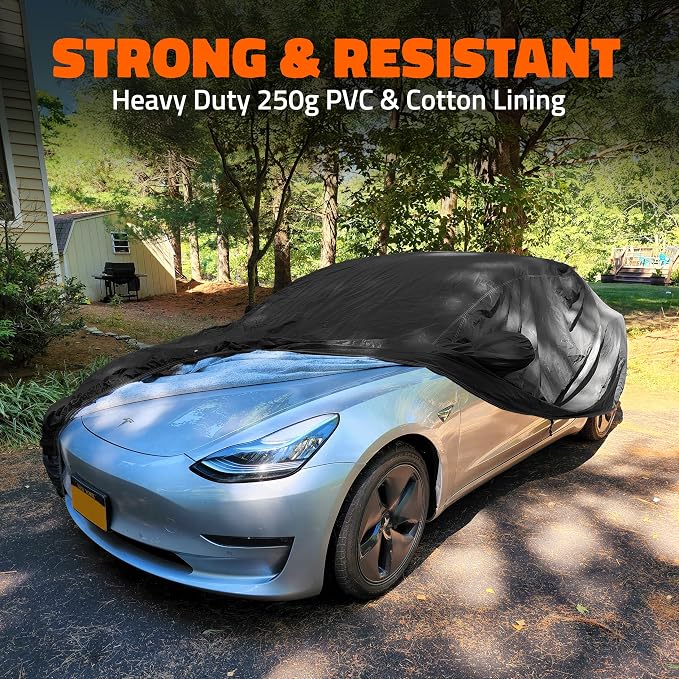 Mockins 190"x75"x47" Midsize Sedan Car Cover Waterproof All Weather Fit | Dual-Layer 250G PVC + Cotton Indoor & Outdoor Car Covers for Automobiles | Heavy Duty Full Exterior Covers with Strap & Bag