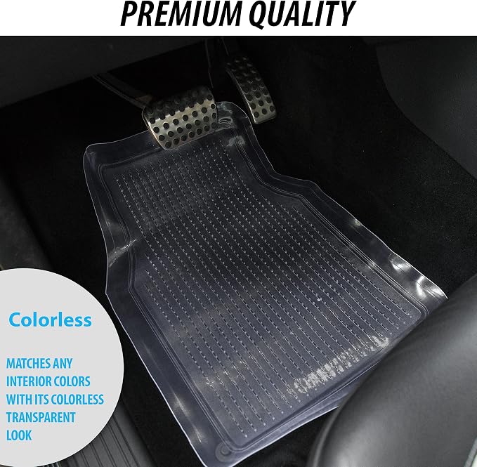ZONETECH All Weather Full Rubber Clear Car Interior Floor Mats – 4-Piece Set Clear Heavy Duty Car Interior Floor Mats