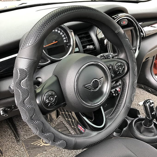 PINCTROT Large Size Steering Wheel Cover Great Grip with 3D Honeycomb Anti-Slip Design, 15.5-15.75 Inch (All Black)