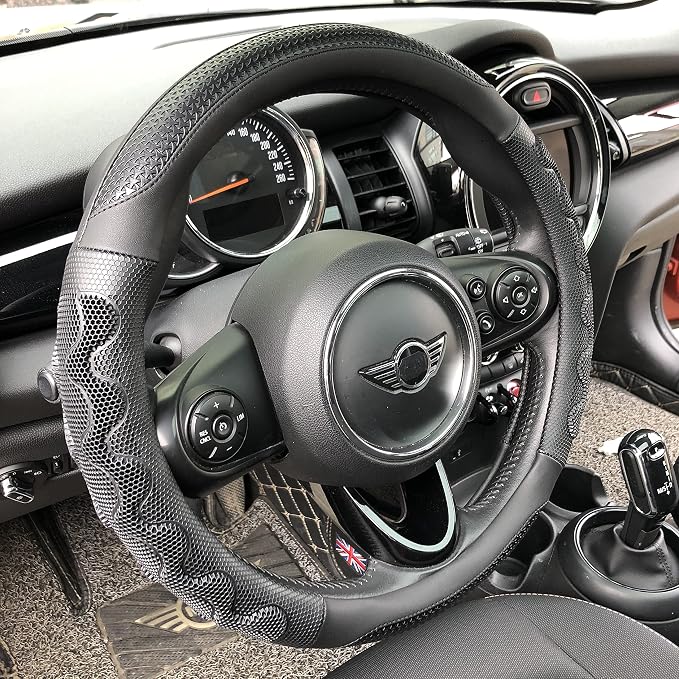 PINCTROT Small Size Steering Wheel Cover Great Grip with 3D Honeycomb Anti-Slip Design, 14 Inch (All Black)
